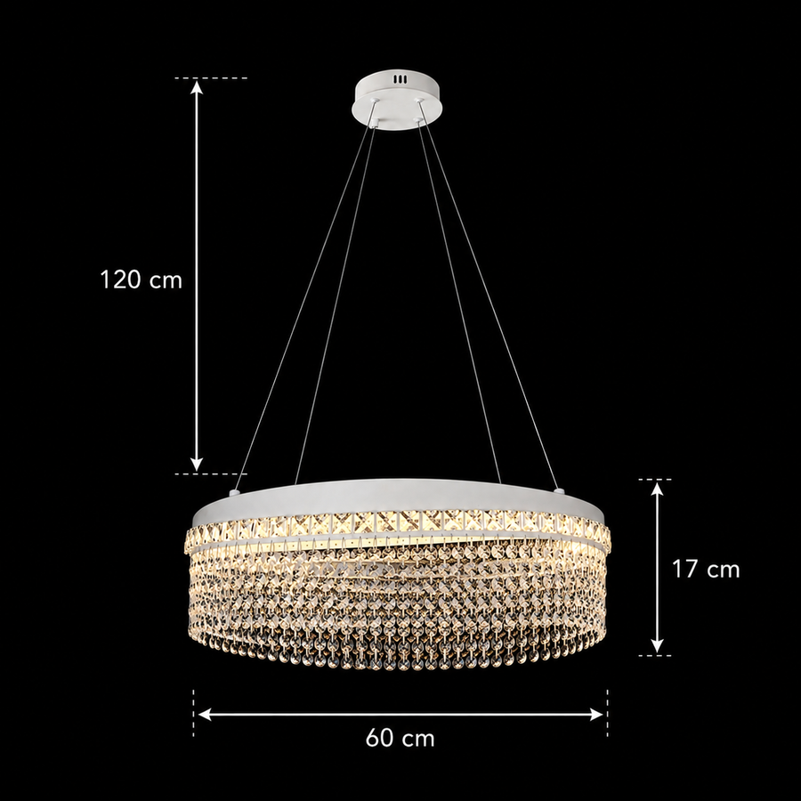 Πολυέλαιος VOLNA Magno Crystal, 124W, D60cm, Ζεστό/Ουδέτερο/Ψυχρό φως, Λευκό, Μεταλλικό και Κρύσταλλο