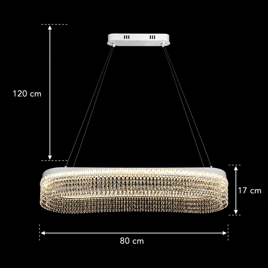 Κρυστάλλινος πολυέλαιος VOLNA Grande Regalis, 128W, 80x25cm, Ζεστό/Ουδέτερο/Ψυχρό φως, Λευκό, Μεταλλικό και Κρύσταλλο