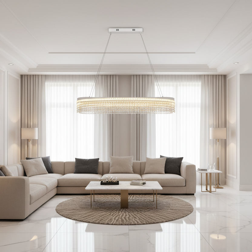 Πολυέλαιος VOLNA Supremo Crystal, 162W, 100x30cm, Ζεστό/Ουδέτερο/Ψυχρό φως, Λευκό, Μεταλλικό και Κρύσταλλο