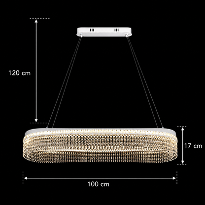 Πολυέλαιος VOLNA Supremo Crystal, 162W, 100x30cm, Ζεστό/Ουδέτερο/Ψυχρό φως, Λευκό, Μεταλλικό και Κρύσταλλο