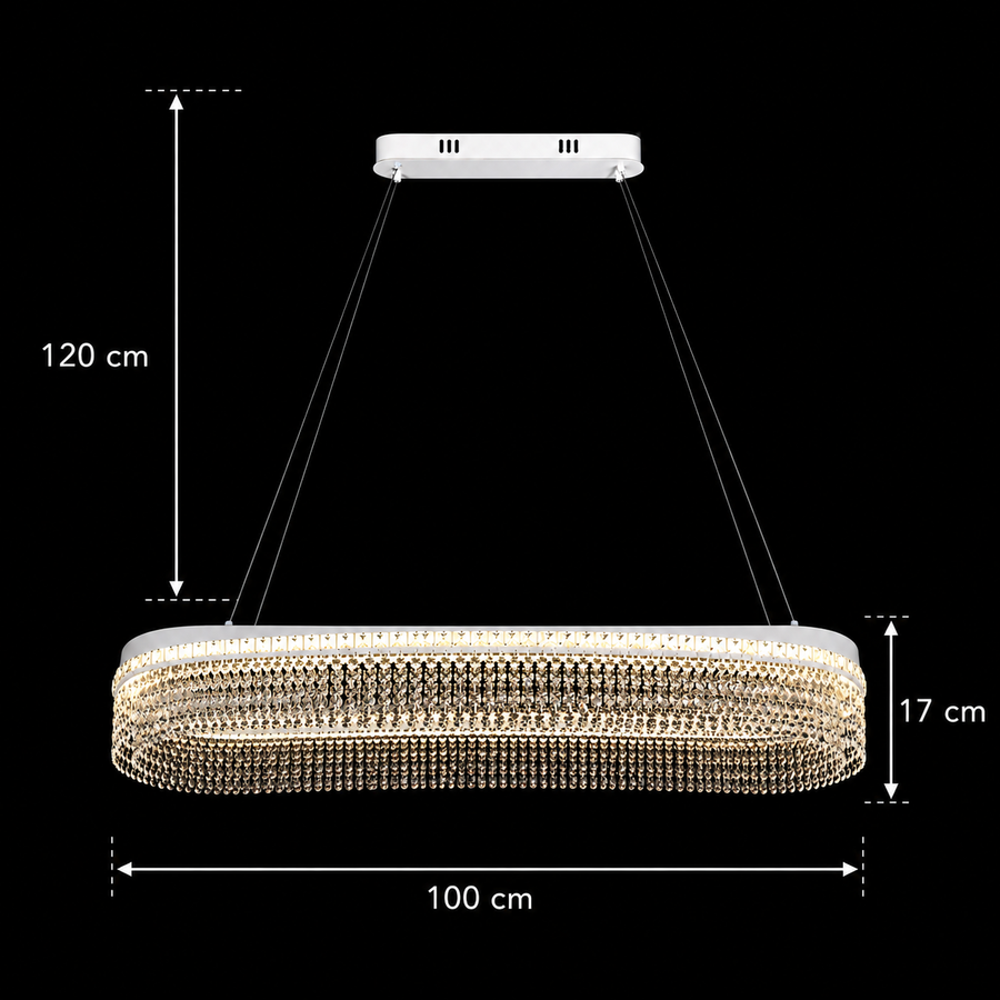 Πολυέλαιος VOLNA Supremo Crystal, 162W, 100x30cm, Ζεστό/Ουδέτερο/Ψυχρό φως, Λευκό, Μεταλλικό και Κρύσταλλο