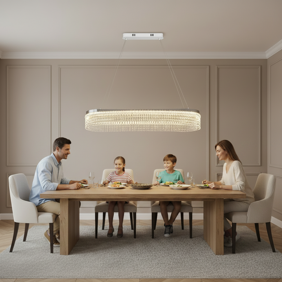 Πολυέλαιος VOLNA Supremo Crystal, 162W, 100x30cm, Ζεστό/Ουδέτερο/Ψυχρό φως, Λευκό, Μεταλλικό και Κρύσταλλο