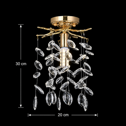 Crystal Chandelier LEAF Petito, Φ20cm, 1xE14, Χρυσό, Μέταλλο και Κρύσταλλο