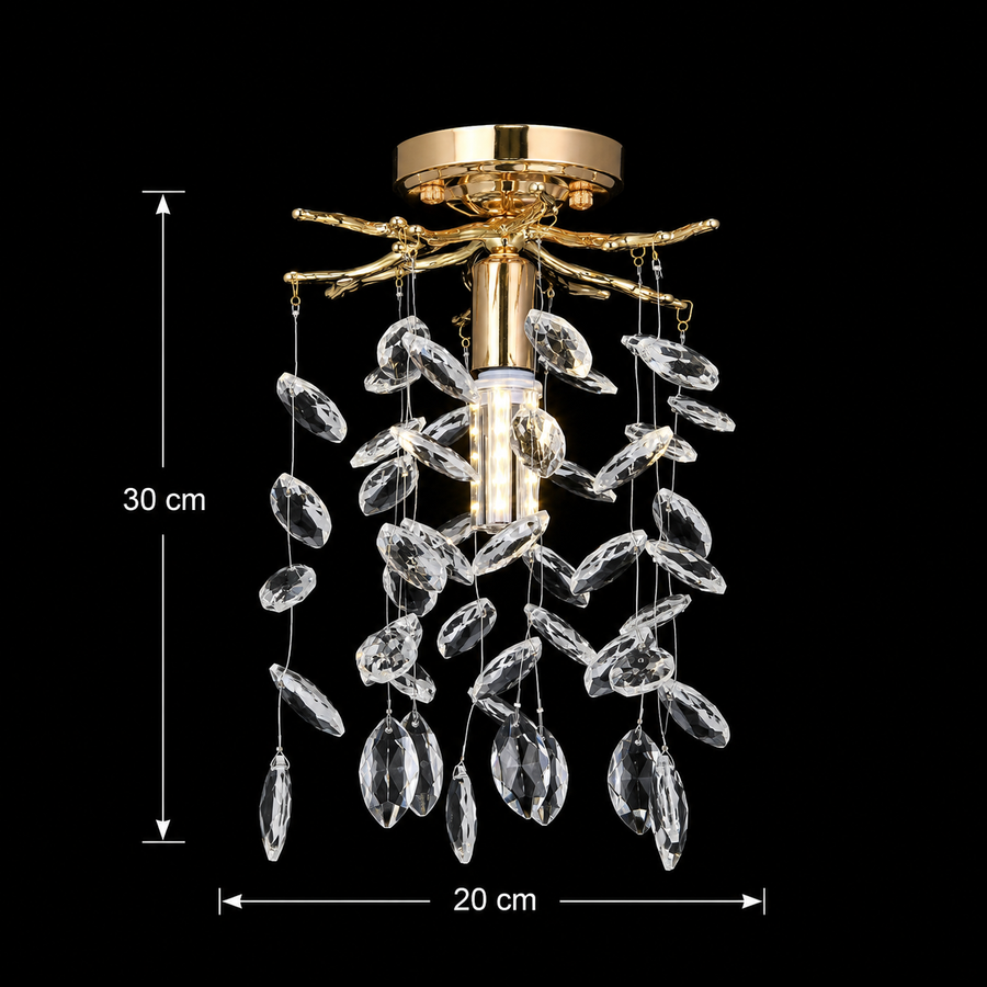 Crystal Chandelier LEAF Petito, Φ20cm, 1xE14, Χρυσό, Μέταλλο και Κρύσταλλο