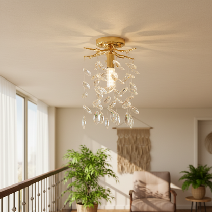 Crystal Chandelier LEAF Petito, Φ20cm, 1xE14, Χρυσό, Μέταλλο και Κρύσταλλο