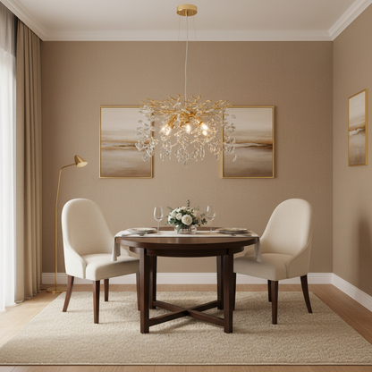 Crystal Chandelier LEAF Elegance, Φ50cm, 6xE14, Χρυσό, Μέταλλο και Κρύσταλλο