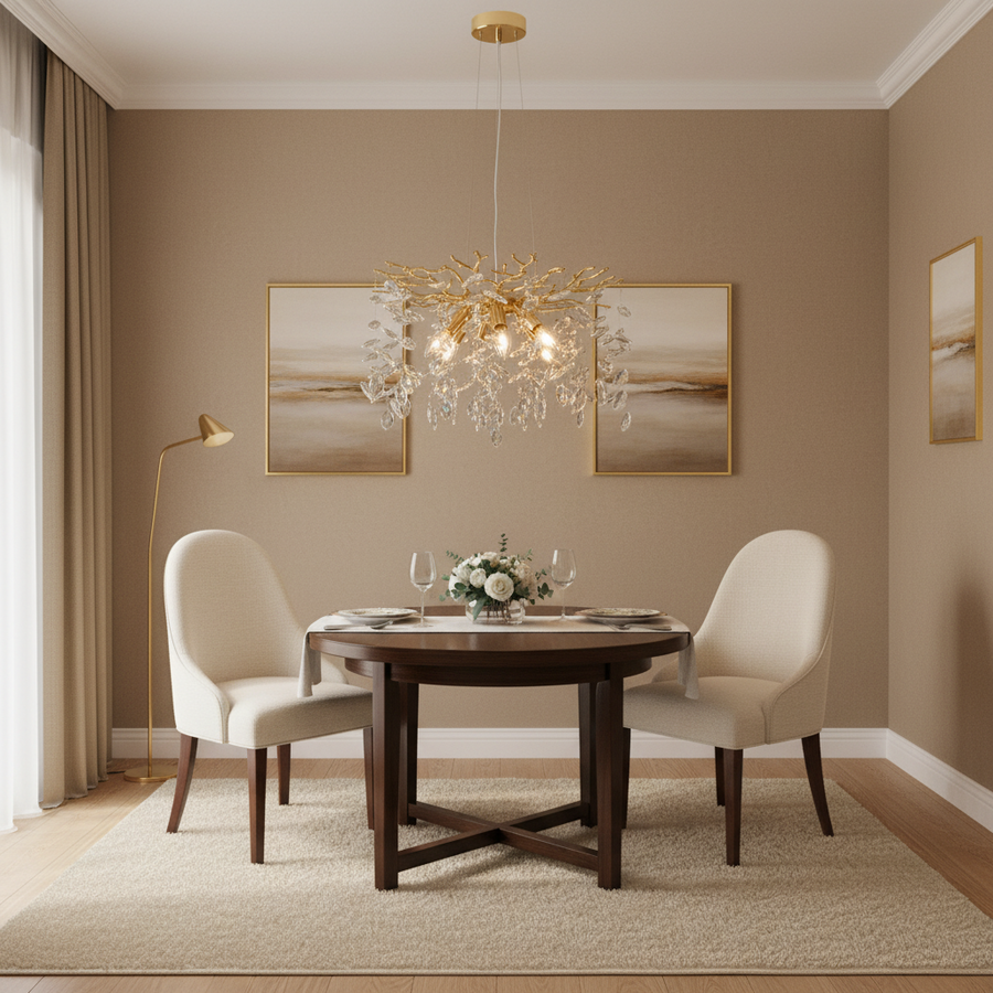 Crystal Chandelier LEAF Elegance, Φ50cm, 6xE14, Χρυσό, Μέταλλο και Κρύσταλλο