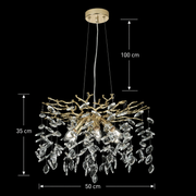 Crystal Chandelier LEAF Elegance, Φ50cm, 6xE14, Χρυσό, Μέταλλο και Κρύσταλλο