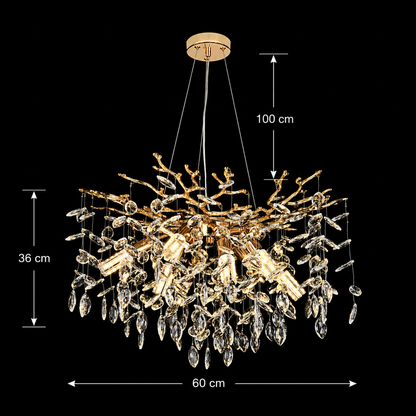 Πολυέλαιος Crystal LEAF Magno, Φ60cm, 8xE14, Χρυσός, Μέταλλο και Κρύσταλλο