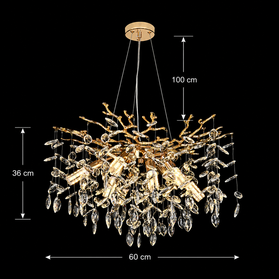 Πολυέλαιος Crystal LEAF Magno, Φ60cm, 8xE14, Χρυσός, Μέταλλο και Κρύσταλλο