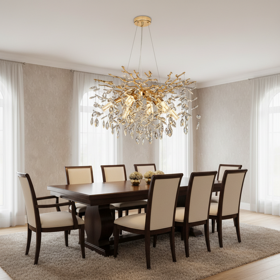 Πολυέλαιος Crystal LEAF Magno, Φ60cm, 8xE14, Χρυσός, Μέταλλο και Κρύσταλλο