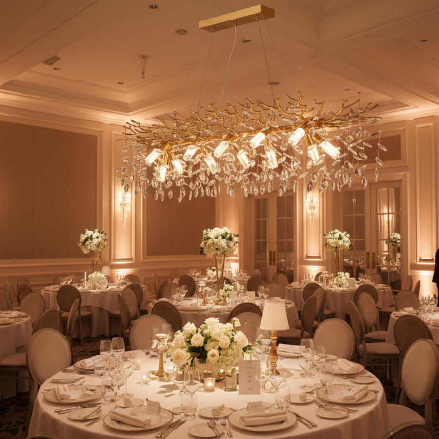 Crystal Chandelier LEAF Supremo, 120x40cm, 12xE14, Gold, Metal and Crystal