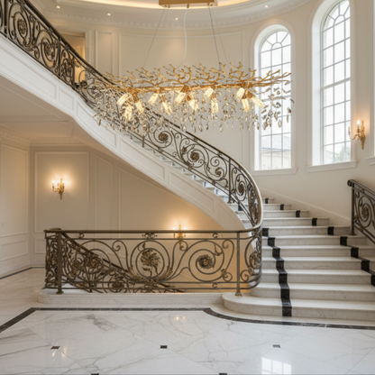 Crystal Chandelier LEAF Supremo, 120x40cm, 12xE14, Gold, Metal and Crystal