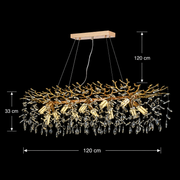 Crystal Chandelier LEAF Supremo, 120x40cm, 12xE14, Gold, Metal and Crystal