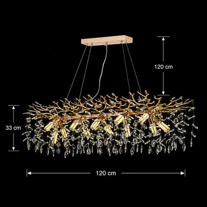Crystal Chandelier LEAF Supremo, 120x40cm, 12xE14, Gold, Metal and Crystal