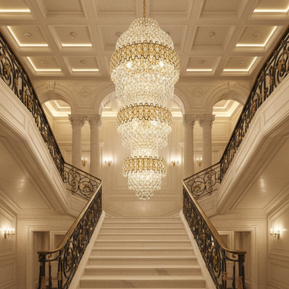 Crystal Chandelier TRIO Regalis 63xE14, Διάμετρος 80cm, Ύψος 260cm, Γυαλιστερό χρυσό, Ρυθμιζόμενο ύψος, Κομψή σχεδίαση Crystal Chandeliers Προεπιλεγμένος τίτλος Alessandro Design