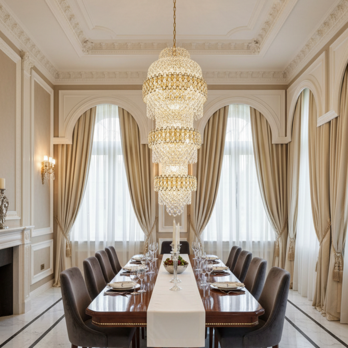Crystal Chandelier TRIO Regalis 63xE14, Διάμετρος 80cm, Ύψος 260cm, Γυαλιστερό χρυσό, Ρυθμιζόμενο ύψος, Κομψή σχεδίαση Crystal Chandeliers Προεπιλεγμένος τίτλος Alessandro Design