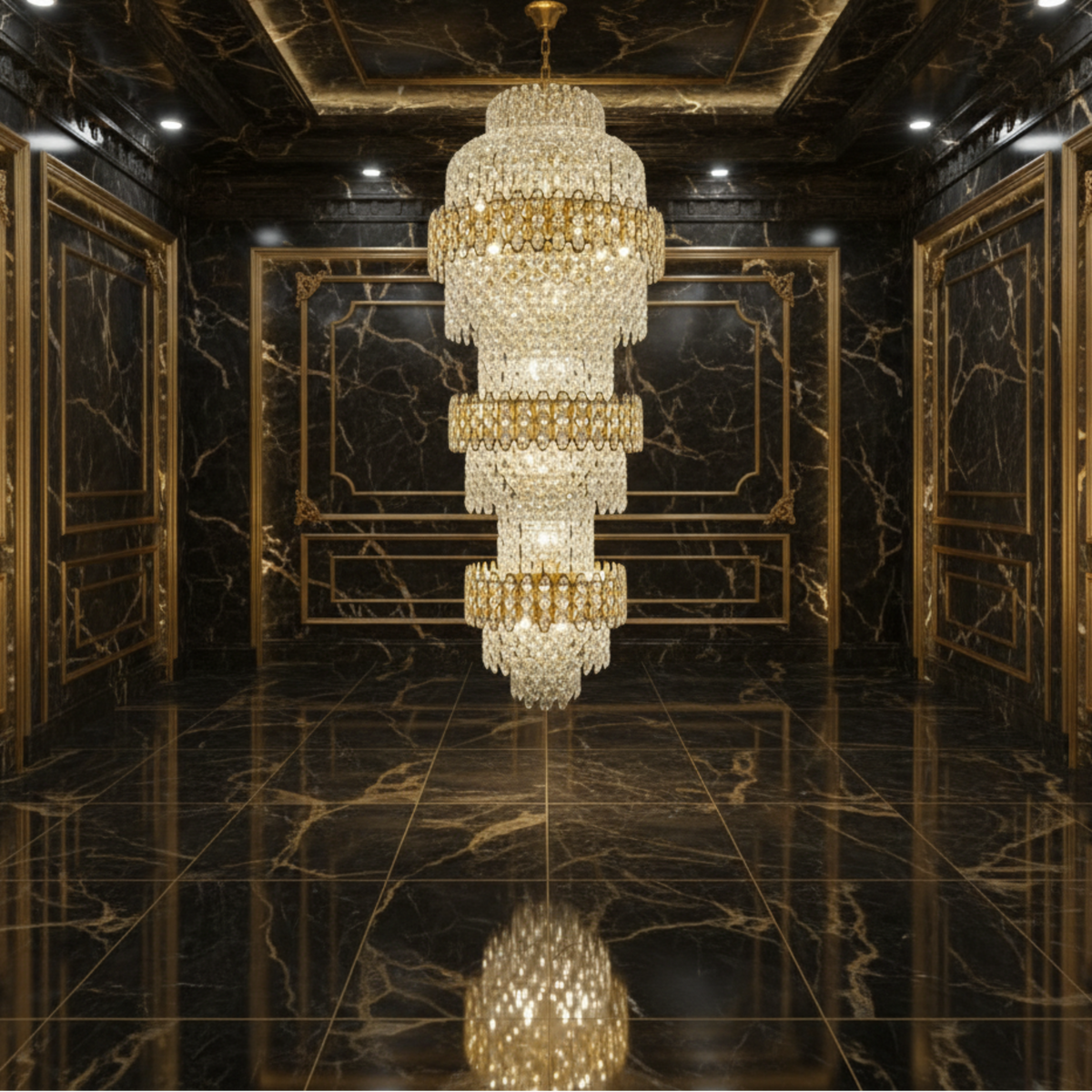 Crystal Chandelier TRIO Regalis 63xE14, Διάμετρος 80cm, Ύψος 260cm, Γυαλιστερό χρυσό, Ρυθμιζόμενο ύψος, Κομψή σχεδίαση Crystal Chandeliers Προεπιλεγμένος τίτλος Alessandro Design