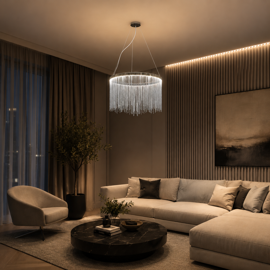 Κρεμαστός πολυέλαιος LED με τηλεχειριστήριο ILLUMINA MAGNUS, 38W, Κρύο/Ζεστό/Ουδέτερο φως, Ρυθμιζόμενο, Ασημί