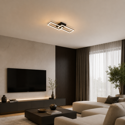 Πολυέλαιος LED με τηλεχειριστήριο BANDO 38W, 2 κρέμες, Κρύο/Ζεστό/Ουδέτερο φως, Ρυθμιζόμενο, Μαύρο, Μεταλλικό και Ακρυλικό