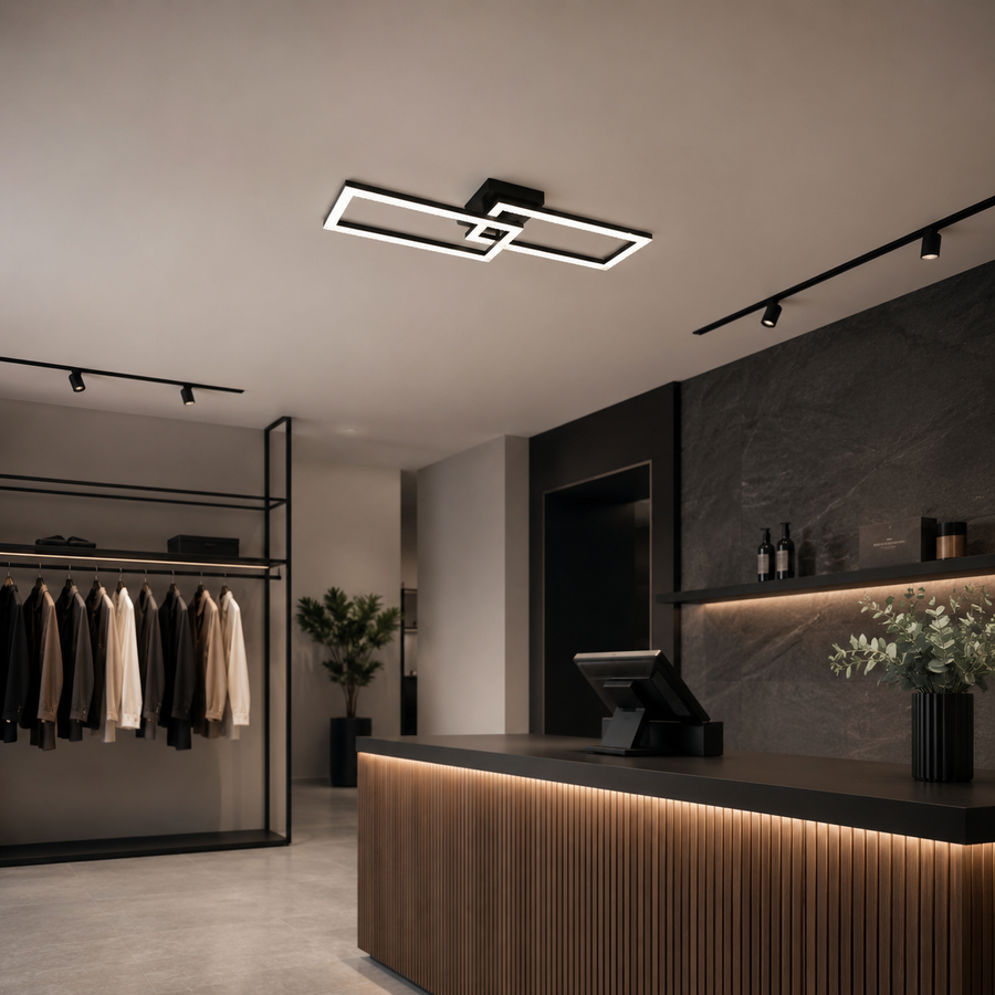 Πολυέλαιος LED με τηλεχειριστήριο BANDO 38W, 2 κρέμες, Κρύο/Ζεστό/Ουδέτερο φως, Ρυθμιζόμενο, Μαύρο, Μεταλλικό και Ακρυλικό