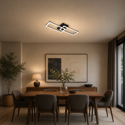 Πολυέλαιος LED με τηλεχειριστήριο BANDO 38W, 2 κρέμες, Κρύο/Ζεστό/Ουδέτερο φως, Ρυθμιζόμενο, Μαύρο, Μεταλλικό και Ακρυλικό
