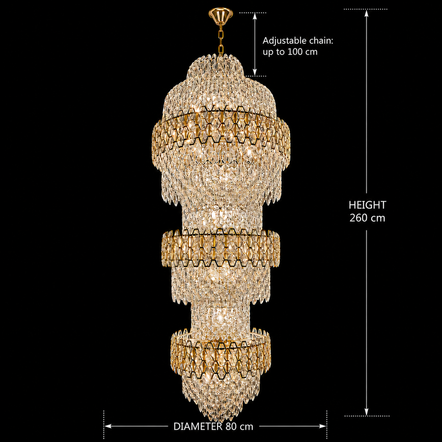 Crystal Chandelier TRIO Regalis 63xE14, Διάμετρος 80cm, Ύψος 260cm, Γυαλιστερό χρυσό, Ρυθμιζόμενο ύψος, Κομψή σχεδίαση Crystal Chandeliers Προεπιλεγμένος τίτλος Alessandro Design