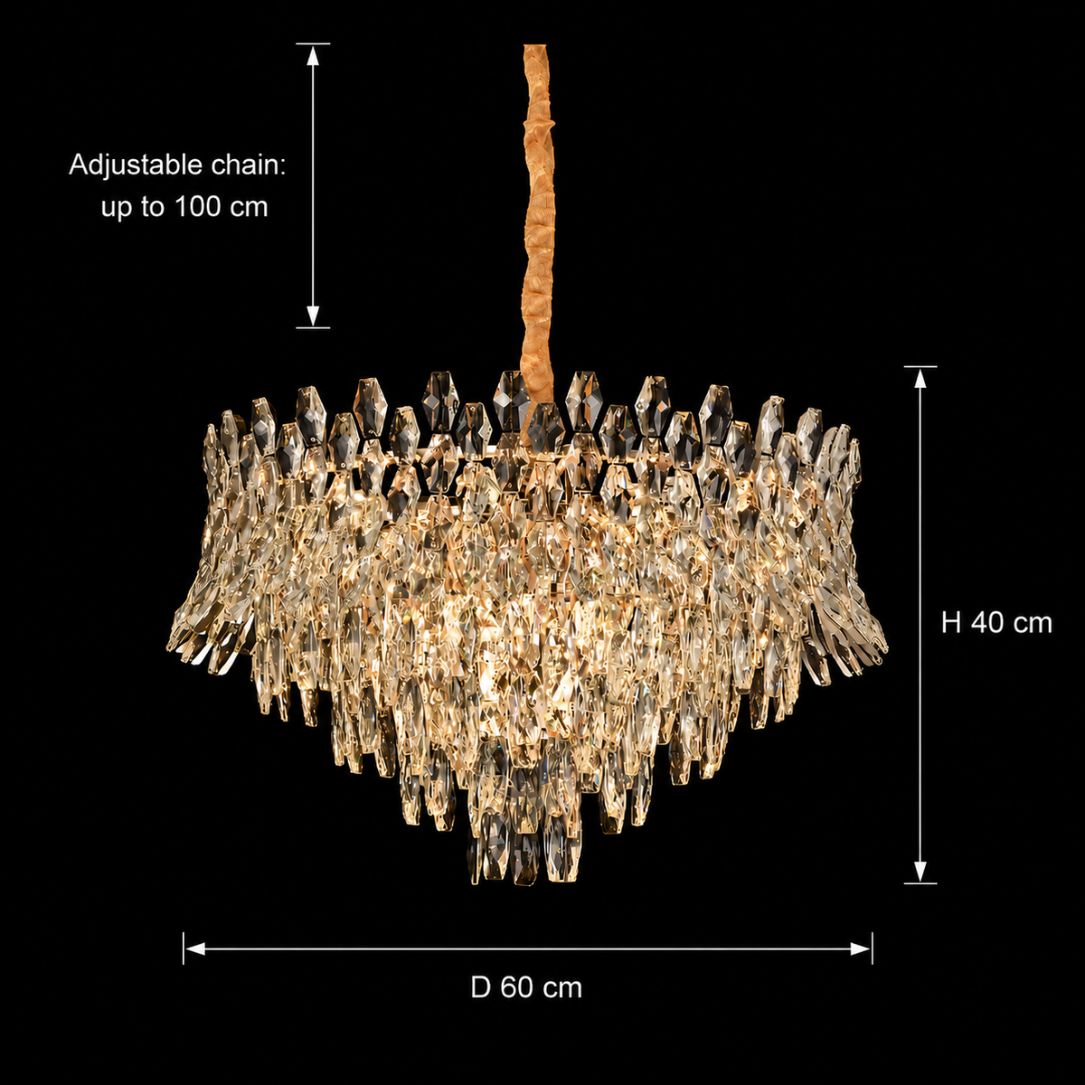 Crystal Chandelier MONARCH Magno 12xE14, Διάμετρος 60cm, Ύψος 40cm, Γυαλιστερό χρυσό, Ρυθμιζόμενο ύψος, Κομψή σχεδίαση Crystal Chandelier Προεπιλεγμένος τίτλος Alessandro Design