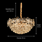 Crystal Chandelier JARDIN Petito 3xG9, Διάμετρος 30cm, Ύψος 25cm, Γυαλιστερό χρυσό, Ρυθμιζόμενο ύψος, Κομψή σχεδίαση Crystal Chandelier Προεπιλεγμένος τίτλος Alessandro Design