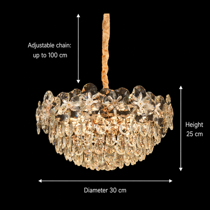 Crystal Chandelier JARDIN Petito 3xG9, Διάμετρος 30cm, Ύψος 25cm, Γυαλιστερό χρυσό, Ρυθμιζόμενο ύψος, Κομψή σχεδίαση Crystal Chandelier Προεπιλεγμένος τίτλος Alessandro Design