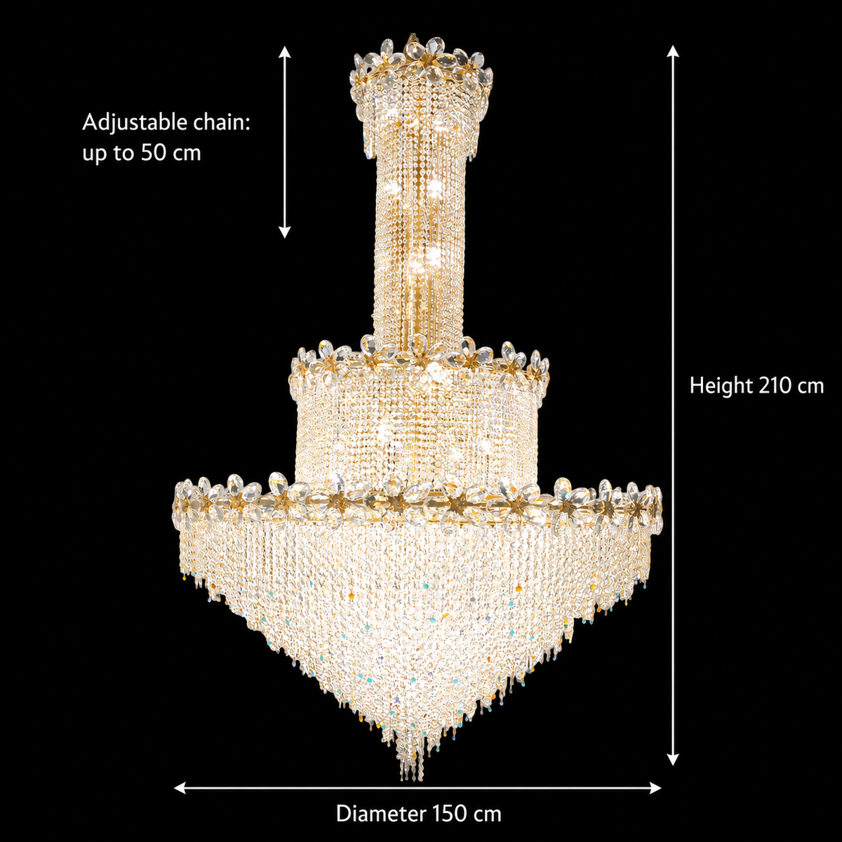 Crystal Candelabra BLOSSOM Supremo 48xE14, Χρυσό, Διάμετρος 150cm, Ρυθμιζόμενο ύψος Crystal Candelabra Προεπιλεγμένος τίτλος Alessandro Design