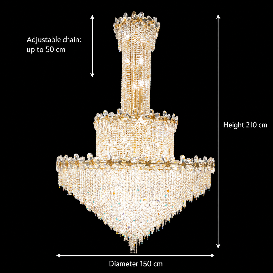 Crystal Candelabra BLOSSOM Supremo 48xE14, Χρυσό, Διάμετρος 150cm, Ρυθμιζόμενο ύψος Crystal Candelabra Προεπιλεγμένος τίτλος Alessandro Design