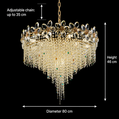 BLOSSOM Regalis Crystal Chandelier, 14xE14, 80cm, Shiny Gold, Ρυθμιζόμενο ύψος, Metal and Crystal Crystal Chandeliers Προεπιλεγμένος τίτλος Alessandro Design