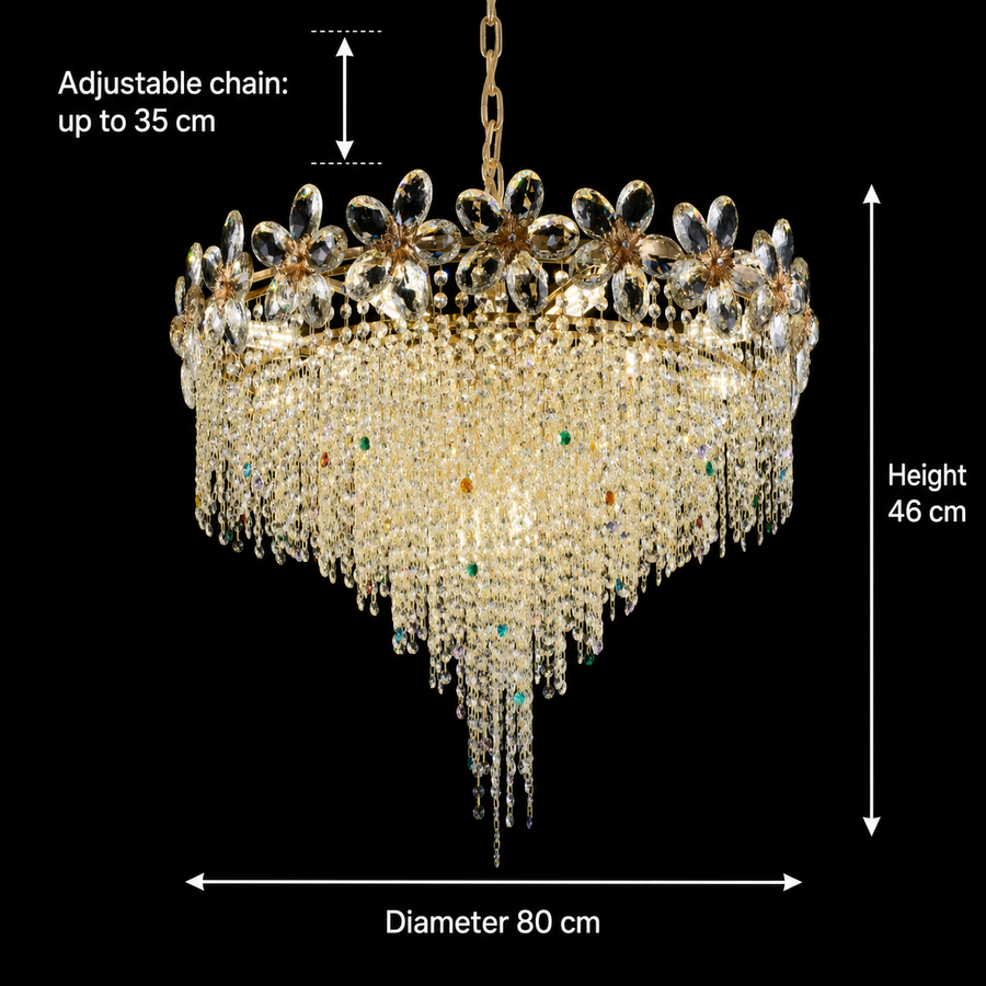 BLOSSOM Regalis Crystal Chandelier, 14xE14, 80cm, Shiny Gold, Ρυθμιζόμενο ύψος, Metal and Crystal Crystal Chandeliers Προεπιλεγμένος τίτλος Alessandro Design
