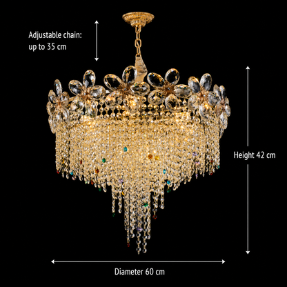 Crystal Chandelier BLOSSOM Magno, 8xE14, 60cm, Shiny Gold, Ρυθμιζόμενο ύψος, Metal and Crystal Crystal Chandeliers Προεπιλεγμένος τίτλος Alessandro Design