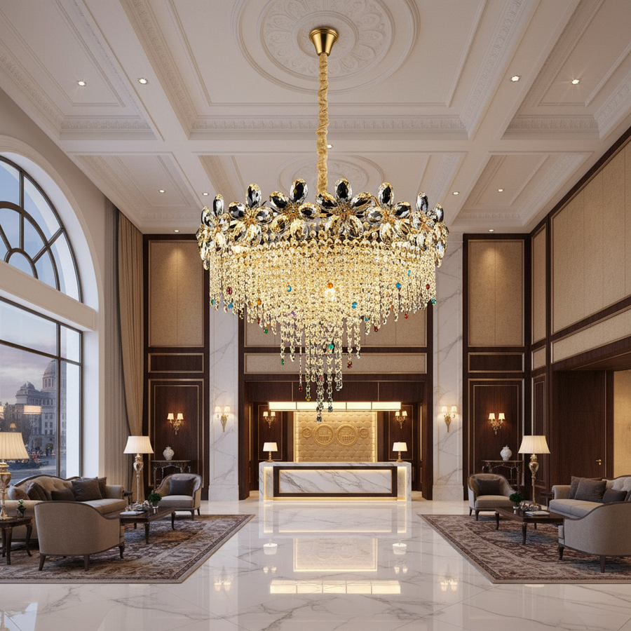 Crystal Chandelier BLOSSOM Eleganza, 6xE14, 50cm, Shiny Gold, Ρυθμιζόμενο ύψος, Metal and Crystal Crystal Chandeliers Προεπιλεγμένος τίτλος Alessandro Design