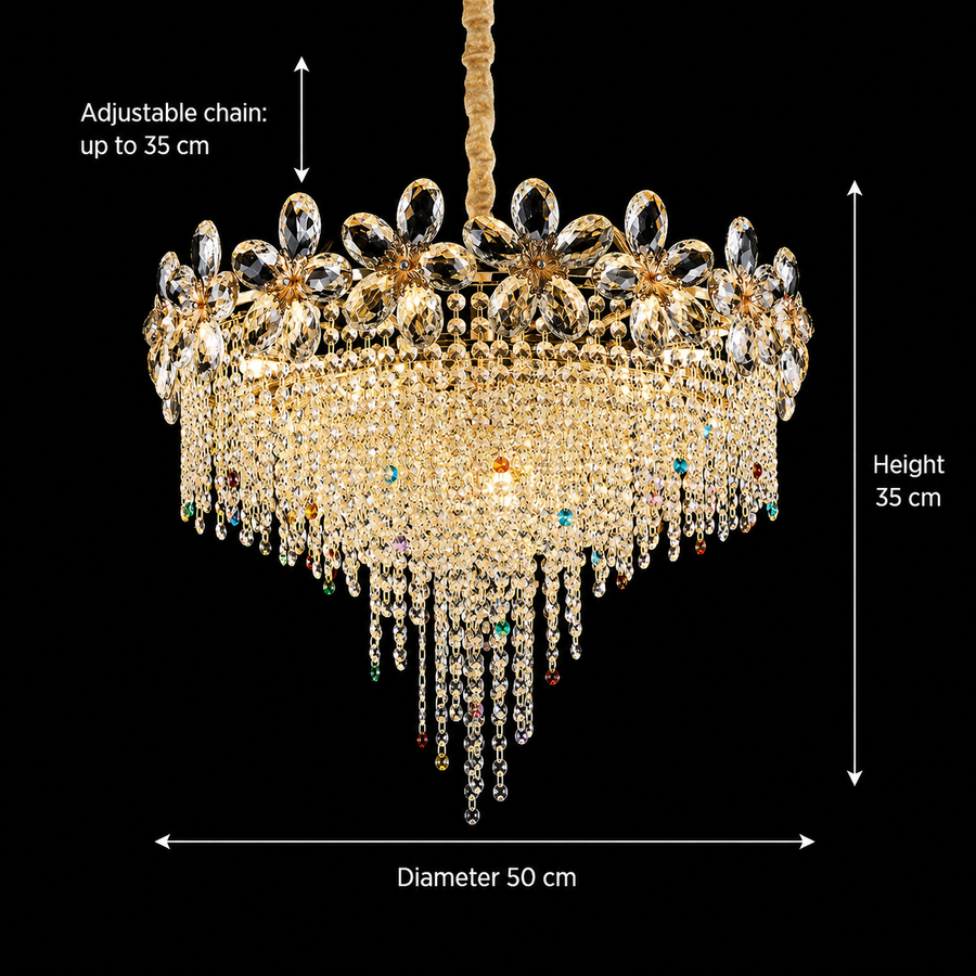 Crystal Chandelier BLOSSOM Eleganza, 6xE14, 50cm, Shiny Gold, Ρυθμιζόμενο ύψος, Metal and Crystal Crystal Chandeliers Προεπιλεγμένος τίτλος Alessandro Design