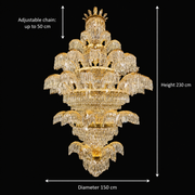 Crystal Chandelier PALACE Grande, 52 μπράτσα, 96xG9, Διάμετρος 150cm, Ύψος 230cm, Γυαλιστερό χρυσό, Ρυθμιζόμενο ύψος, Κομψή σχεδίαση Crystal Chandeliers Προεπιλεγμένος τίτλος Alessandro Design