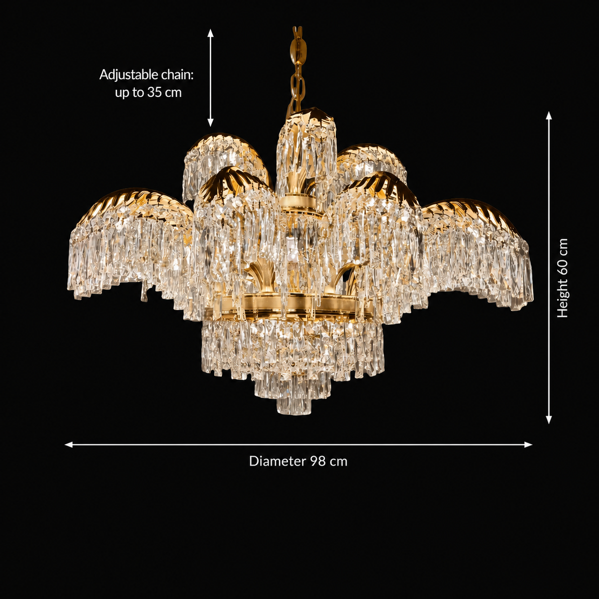 Crystal Chandelier PALACE Imperio, 15 βραχίονες, 22xG9, D98cm, Γυαλιστερό χρυσό, ρυθμιζόμενο ύψος, μεταλλικοί και κρυστάλλινοι πολυέλαιοι κρύσταλλοι Προεπιλεγμένος τίτλος Alessandro Design