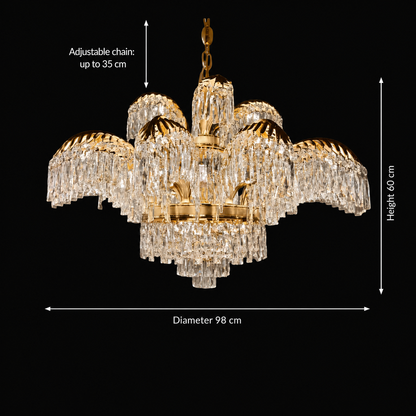 Crystal Chandelier PALACE Imperio, 15 βραχίονες, 22xG9, D98cm, Γυαλιστερό χρυσό, ρυθμιζόμενο ύψος, μεταλλικοί και κρυστάλλινοι πολυέλαιοι κρύσταλλοι Προεπιλεγμένος τίτλος Alessandro Design