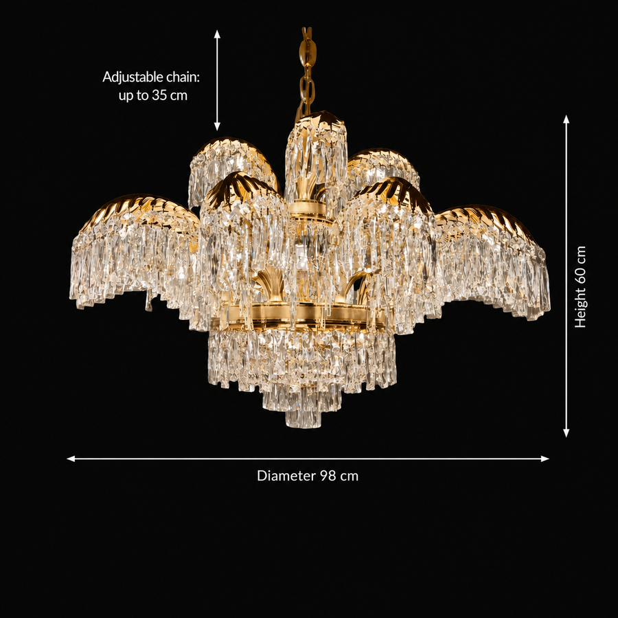 Crystal Chandelier PALACE Imperio, 15 βραχίονες, 22xG9, D98cm, Γυαλιστερό χρυσό, ρυθμιζόμενο ύψος, μεταλλικοί και κρυστάλλινοι πολυέλαιοι κρύσταλλοι Προεπιλεγμένος τίτλος Alessandro Design