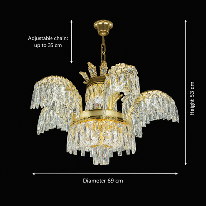 Crystal Chandelier PALACE, 6 μπράτσα, 12xG9, D69cm, Γυαλιστερό χρυσό, ρυθμιζόμενο ύψος, μεταλλικοί και κρυστάλλινοι πολυέλαιοι κρύσταλλοι Προεπιλεγμένος τίτλος Alessandro Design