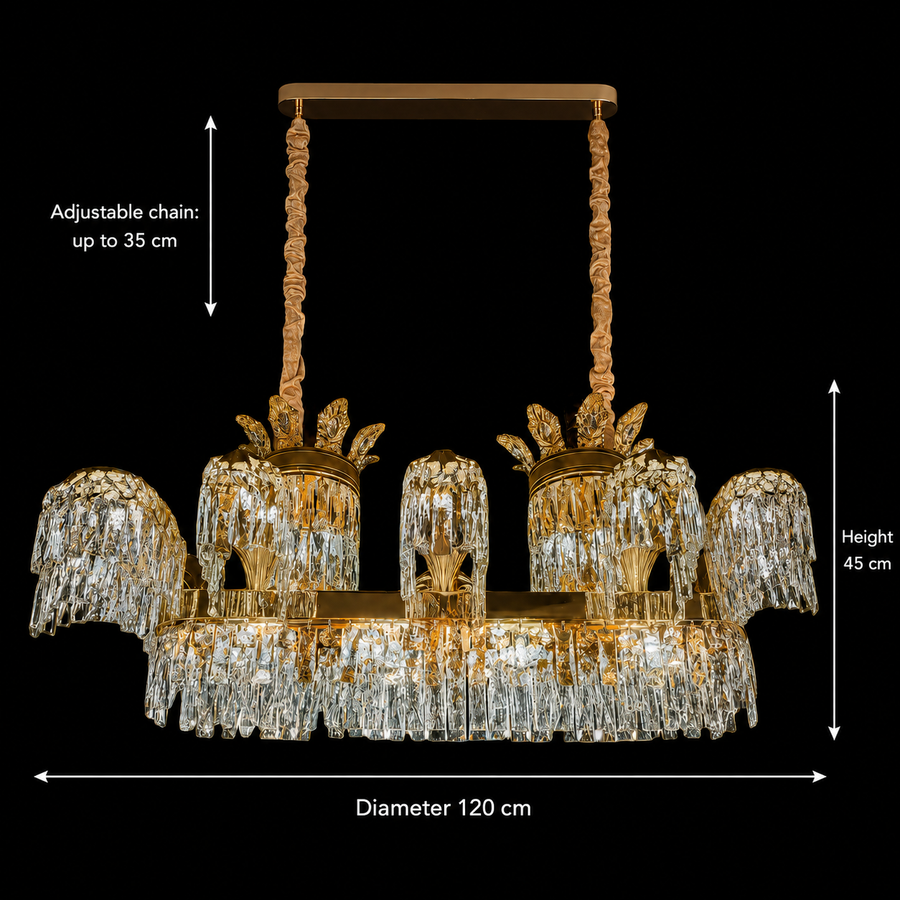 PALACE Grande Cristal Candelabra, 12 μπράτσα, 20xG9, 120cm, Γυαλιστερό χρυσό, Ρυθμιζόμενο ύψος, Metal and Crystal Cristal Candelabra Προεπιλεγμένος τίτλος Alessandro Design