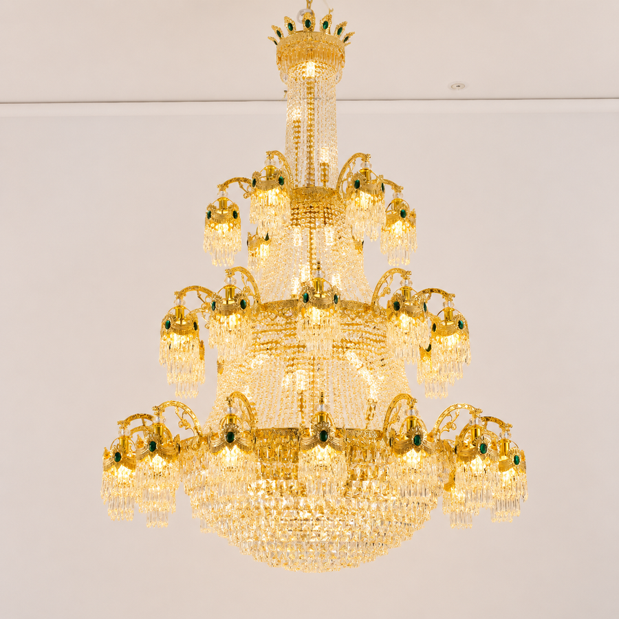 Crystal Chandelier, 61xE14, Διάμετρος 150cm, Ύψος 200cm, Γυαλιστερό χρυσό, Ρυθμιζόμενο ύψος, Κομψή σχεδίαση Crystal Chandelier Προεπιλεγμένος τίτλος Alessandro Design
