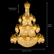 Crystal Chandelier, 61xE14, Διάμετρος 150cm, Ύψος 200cm, Γυαλιστερό χρυσό, Ρυθμιζόμενο ύψος, Κομψή σχεδίαση Crystal Chandelier Προεπιλεγμένος τίτλος Alessandro Design