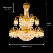 Crystal Chandelier, 31xE14, Διάμετρος 115cm, Ύψος 130cm, Γυαλιστερό χρυσό, Ρυθμιζόμενο ύψος, Κομψή σχεδίαση Crystal Chandelier Προεπιλεγμένος τίτλος Alessandro Design