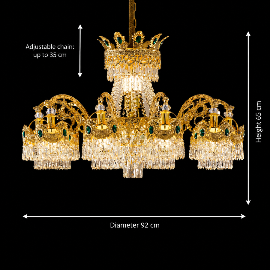 Crystal Chandelier 16xE14, D92cm, Shiny Gold, Ρυθμιζόμενο ύψος, Metal and Crystal Crystal Chandeliers Προεπιλεγμένος τίτλος Alessandro Design