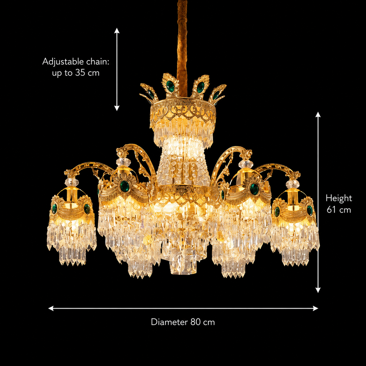 Crystal Chandelier 13xE14, D80cm, Shiny Gold, Ρυθμιζόμενο ύψος, Metal and Crystal Crystal Chandeliers Προεπιλεγμένος τίτλος Alessandro Design
