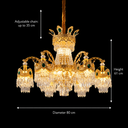 Crystal Chandelier 13xE14, D80cm, Shiny Gold, Ρυθμιζόμενο ύψος, Metal and Crystal Crystal Chandeliers Προεπιλεγμένος τίτλος Alessandro Design