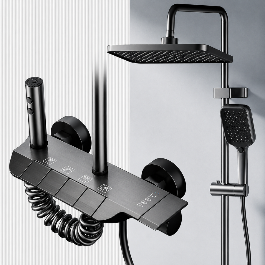 Στήλη ντους ATID, Metal, Square Para, Rain Effect, 3 Λειτουργίες, Βάση τοίχου, Μαύρο, Περιλαμβάνονται αξεσουάρ